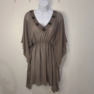Taupe Sheer V-Neck Dress- Size S